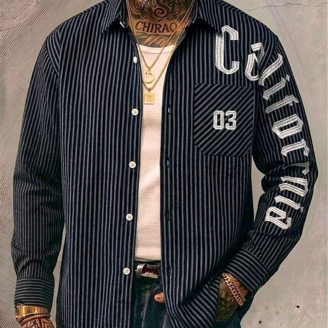 Black with white vertical stripes Shirt