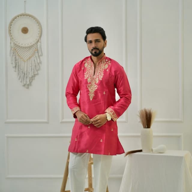 Bright pink with gold embroidery Kurta