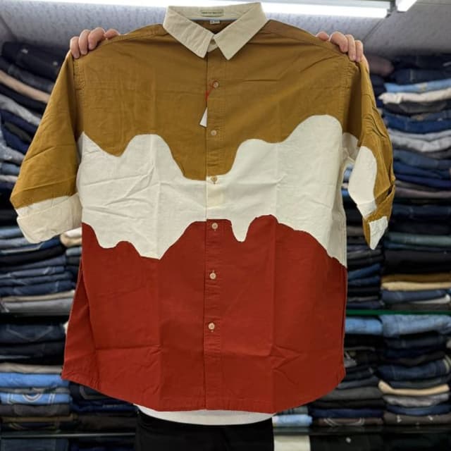 Mustard yellow, off-white, and burnt orange Shirt
