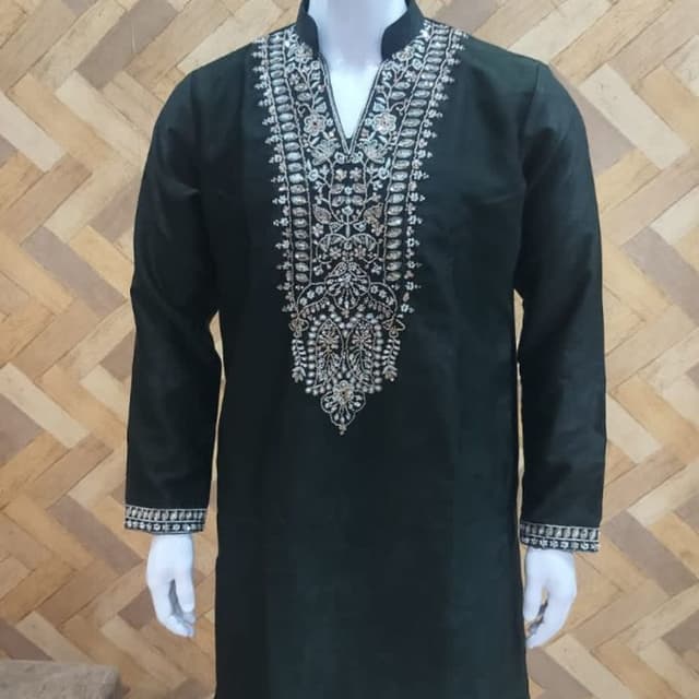 Deep Forest Green with Silver and Metallic Gold accents Kurta