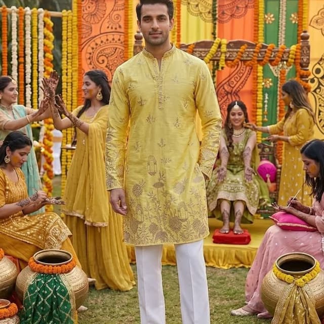 Yellow and white Kurta with trousers