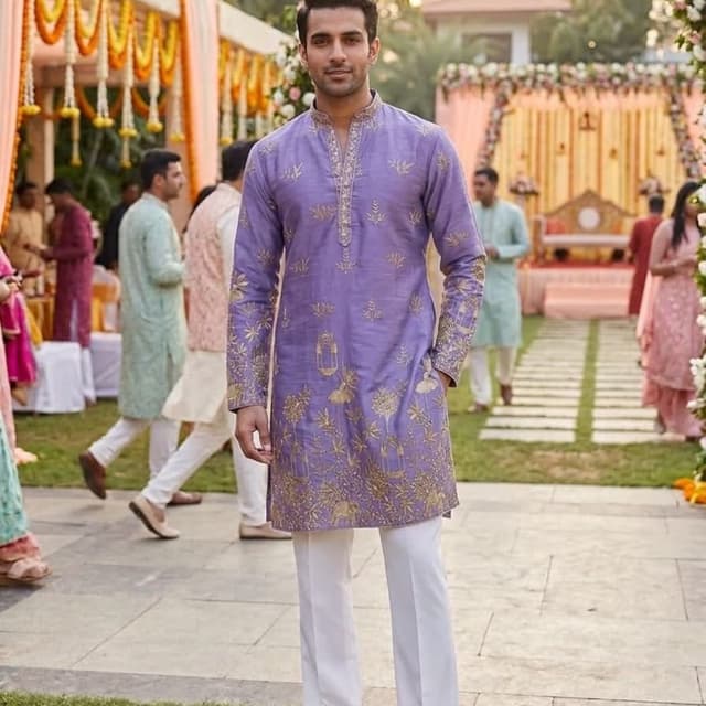 Lavender and Gold Kurta with Trousers
