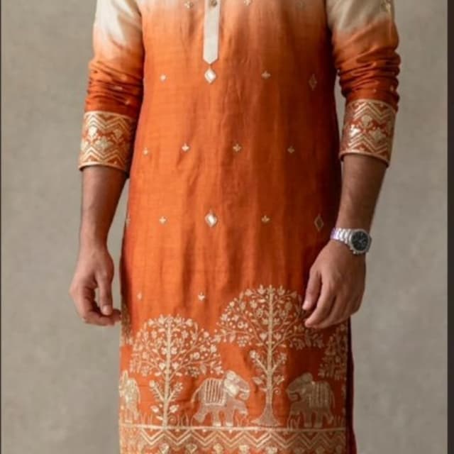 Ombre cream and burnt orange with gold accents Kurta