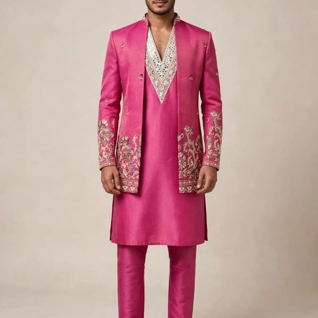 Vibrant Fuchsia Pink Indo-Western Sherwani Set
