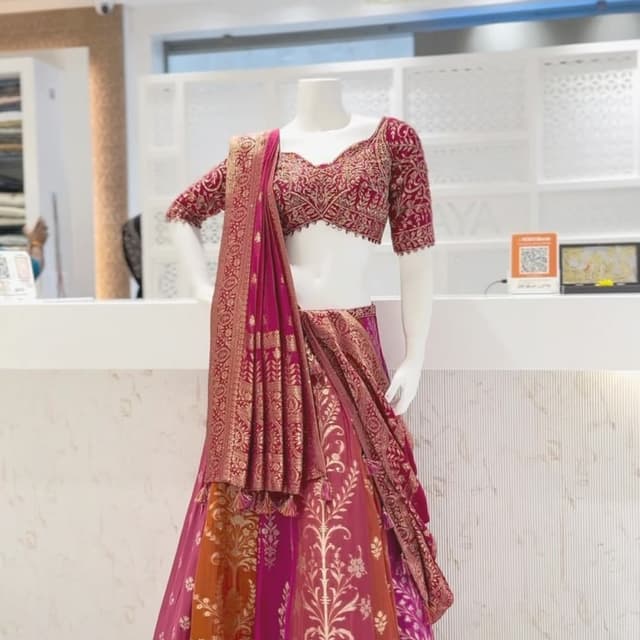 Magenta, Hot Pink, and Burnt Orange with Gold accents Lehenga Choli