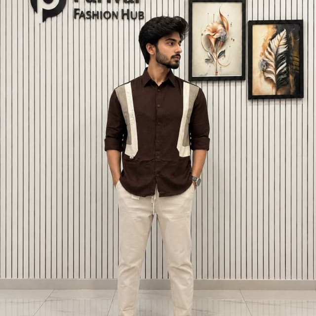 Dark brown and beige/off-white Shirt