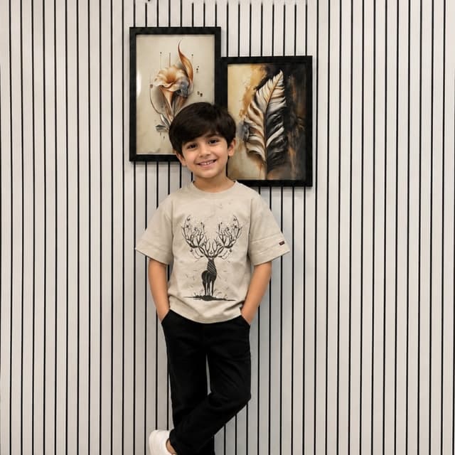 Beige and black T-shirt and trousers set