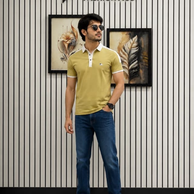 Olive green, white Polo Shirt