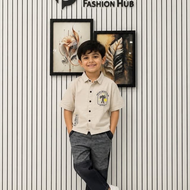Beige and Dark Grey Shirt and Pants set