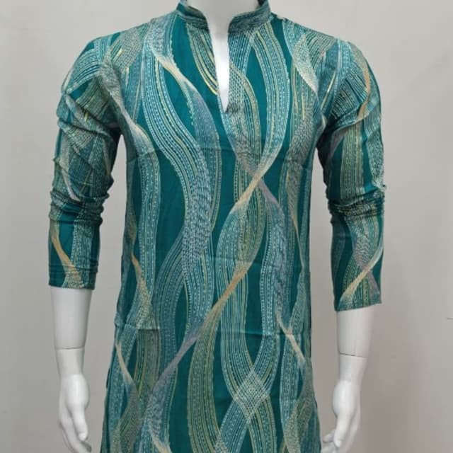 Teal, green, and golden yellow Kurta
