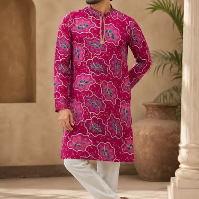 Magenta, white, and teal green Kurta