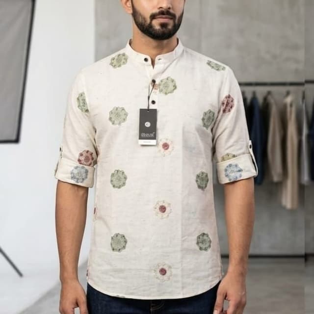 Off-white base with multi-color pastel floral embroidery Kurta