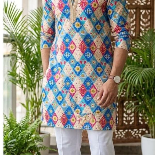 Multi-colored (Blue, Pink, Yellow, Cream, Gold) Kurta