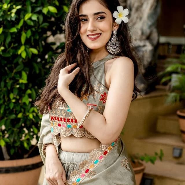 Sage green base with multi-colored accents including red, teal, orange, and gold Lehenga Choli