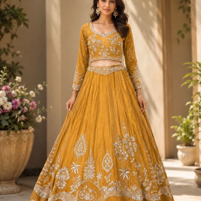 Mustard Yellow and Silver Lehenga Choli