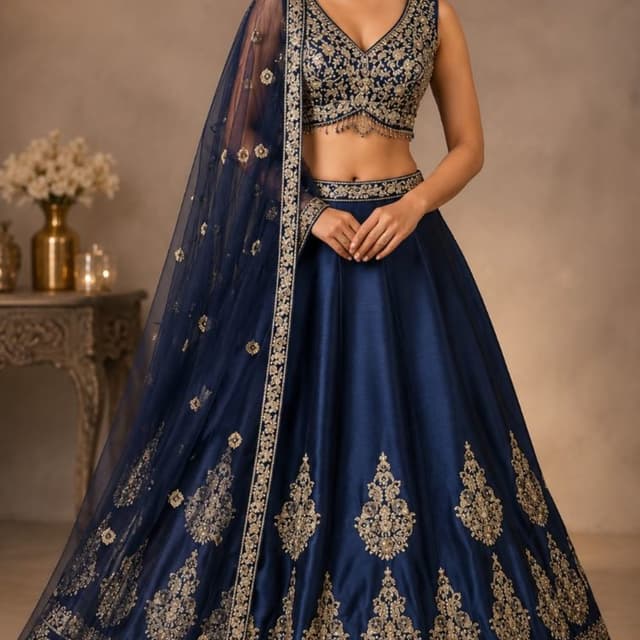 Midnight blue with metallic gold accents Lehenga Choli