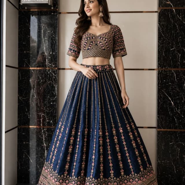Midnight Blue, Gold, Pink Lehenga Choli