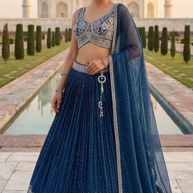 Deep blue and silver Lehenga Choli