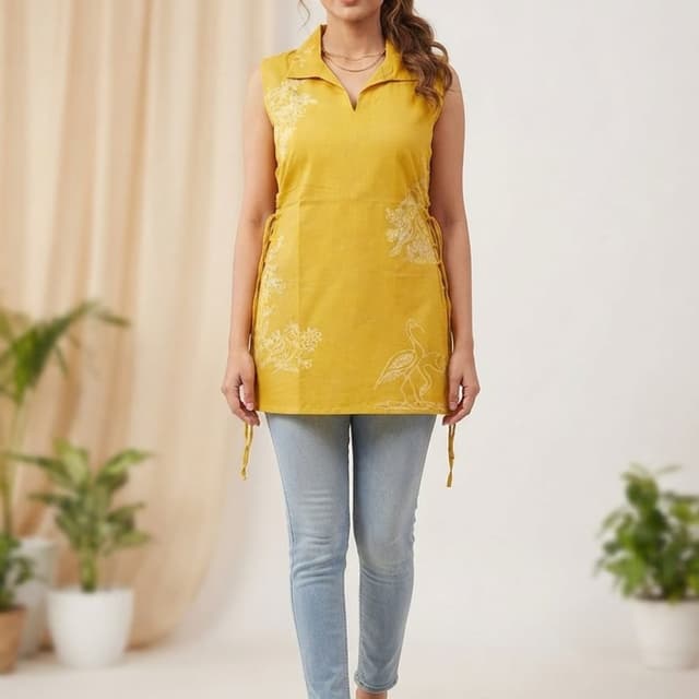 Mustard Yellow and White Kurti