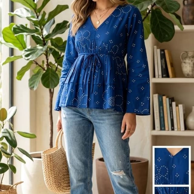 Royal blue with white dot patterns Peplum top