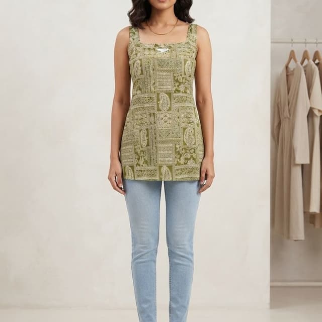 Olive green, cream, and beige Kurti