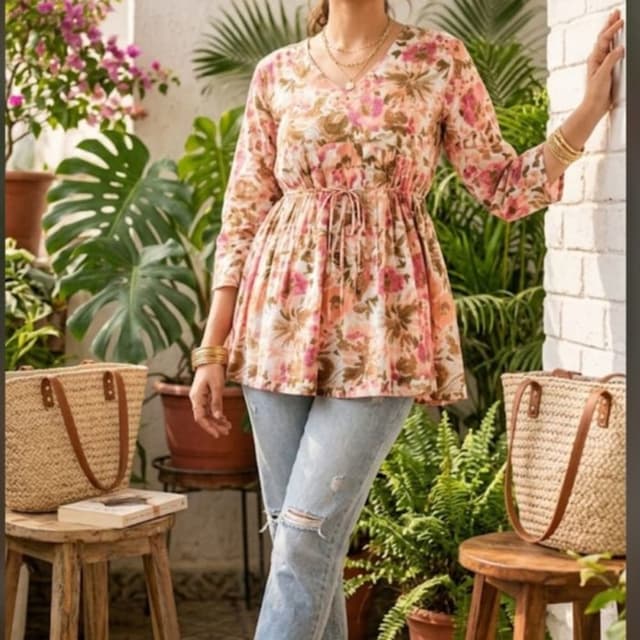 Peach, Pink, Green, White Peplum top