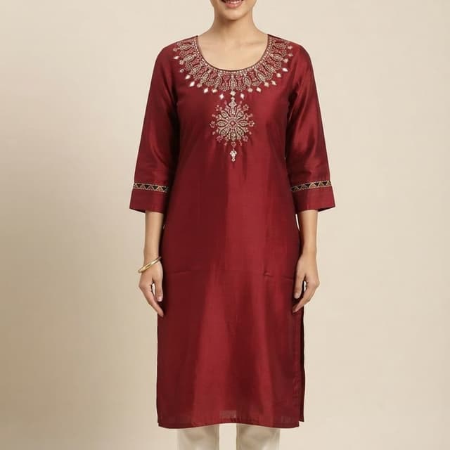 Deep Maroon, Gold, Cream Kurti