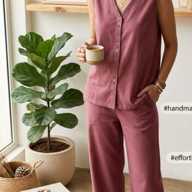 Dusty rose or mauve Co-ord set (sleeveless top and wide-leg trousers)