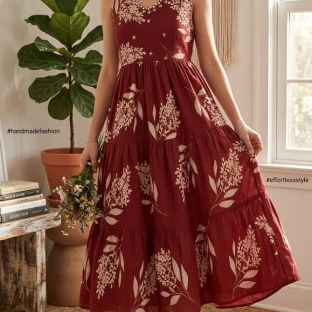 Deep maroon and cream Dress