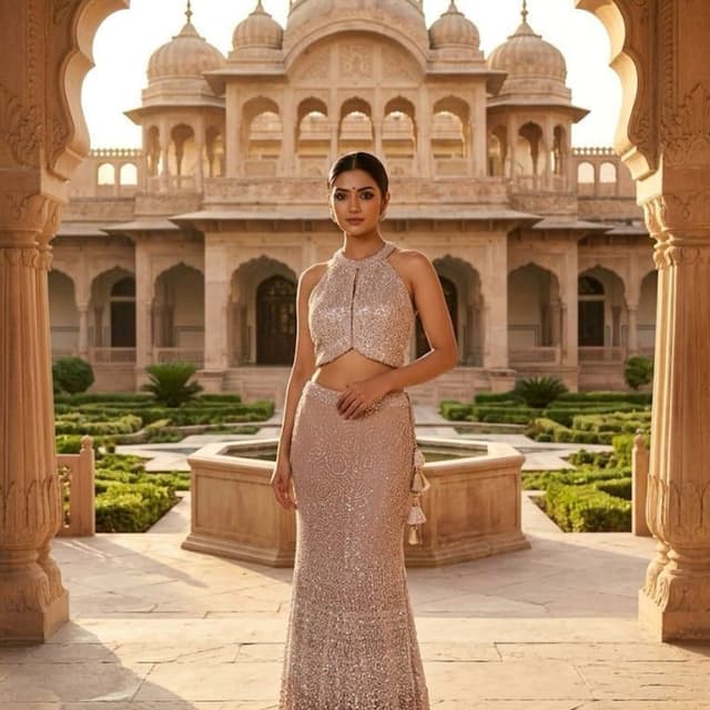 Rose Gold, Champagne, Soft Metallic Lehenga Choli