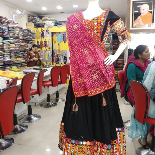 Black, Hot Pink, Yellow, Orange, Green, and Multicolor embroidery Lehenga Choli