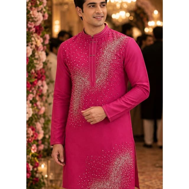 Vibrant Fuchsia Pink with silver embellishments Kurta