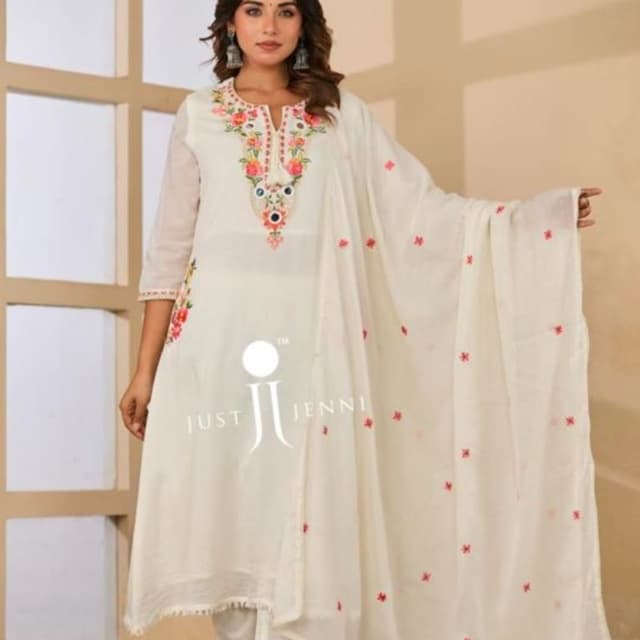 Off-white base with multicolor floral embroidery Salwar Kameez Set