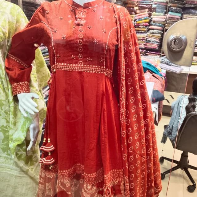 Burnt Orange, Rust, White Kurti with Dupatta