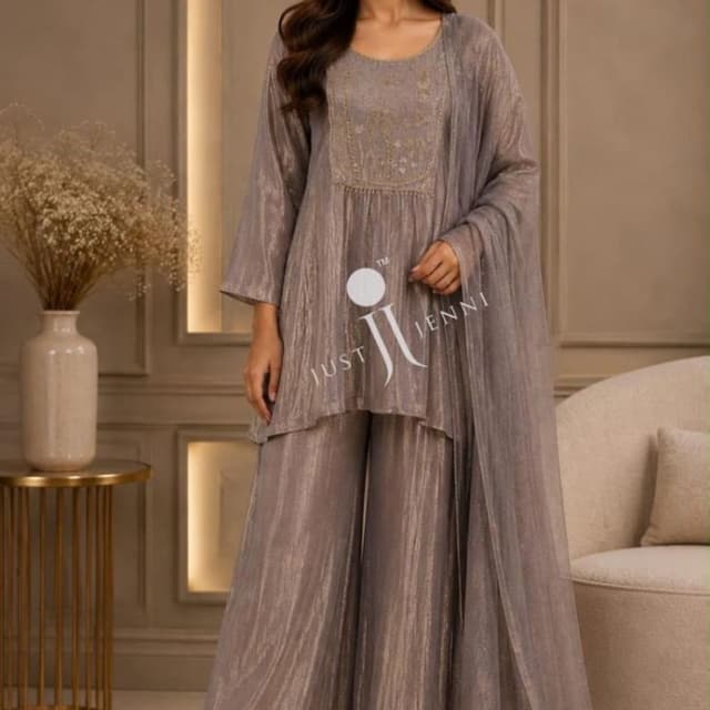 Muted greyish-brown or taupe with subtle metallic shimmer Sharara Set