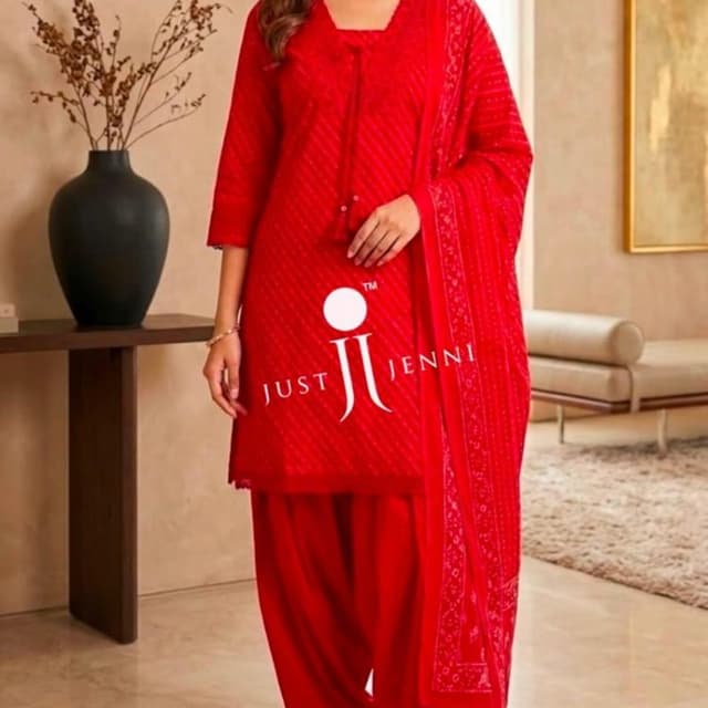Solid Bright Red Salwar Kameez Set
