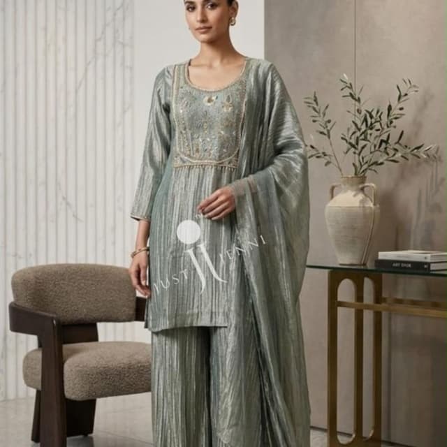 Sage Green with metallic sheen Salwar Kameez Set