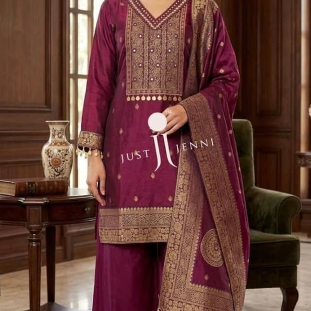 Deep Plum, Purple, Gold Salwar Kameez Set