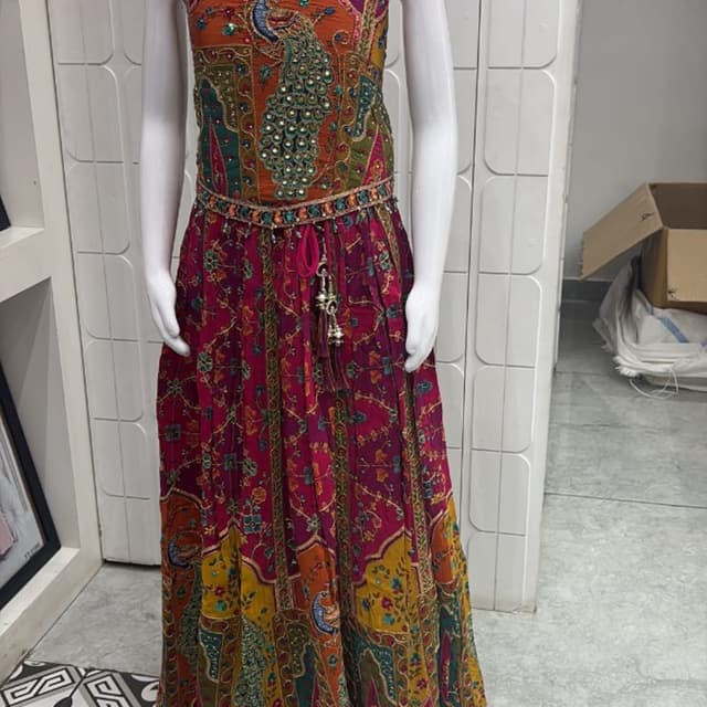 Magenta, Burnt Orange, Mustard Yellow, Teal, Multi-colored Lehenga Choli