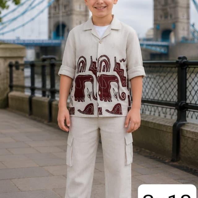 Beige and Maroon Shirt and Pant Set