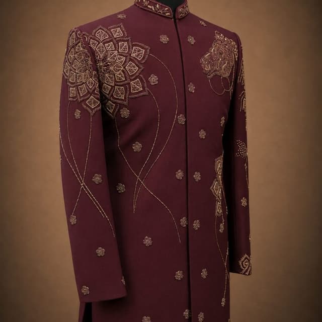 Deep Maroon and Gold Sherwani