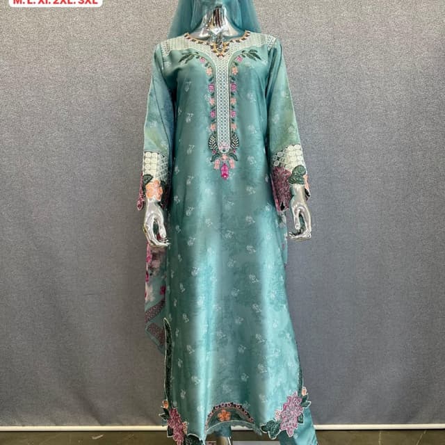 Aqua Green, Mint, Peach, Pink, White Salwar Kameez Suit with Dupatta