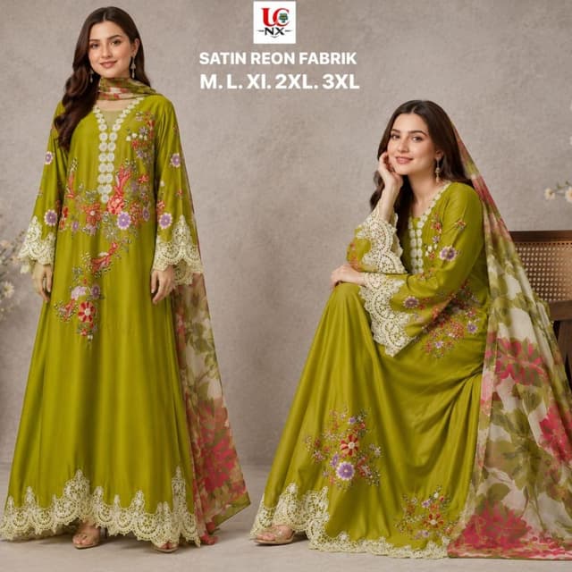 Olive green, white, purple, pink, and yellow Kurti or Anarkali set