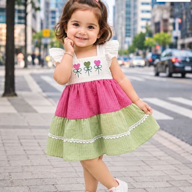 White, Pink, Green Dress