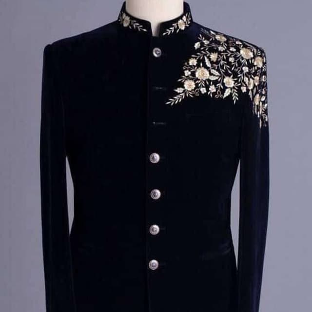 Midnight blue with gold metallic embroidery Jodhpuri Bandhgala Suit Jacket
