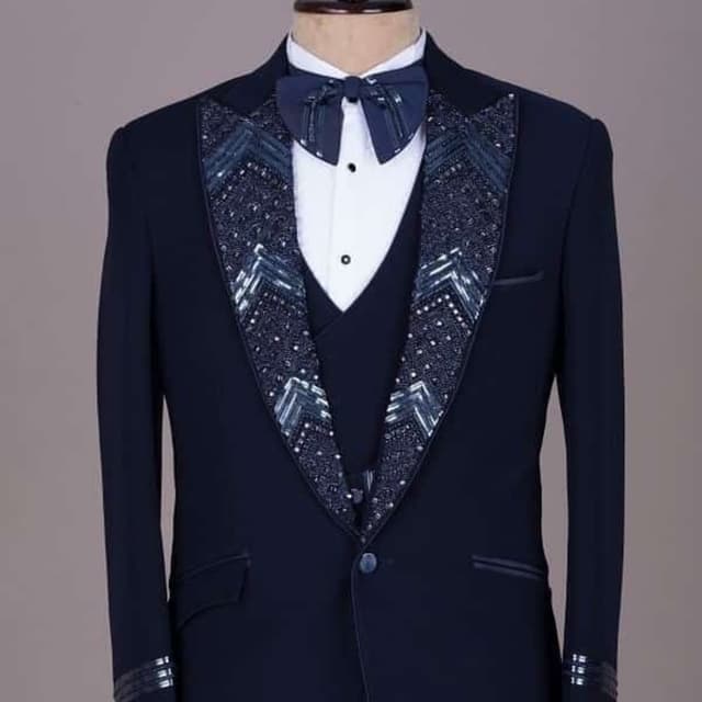Midnight Blue and White Tuxedo Suit Set