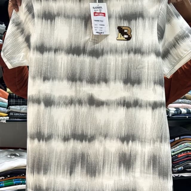 Off-white base with grey/charcoal gradient tie-dye effect Polo Shirt