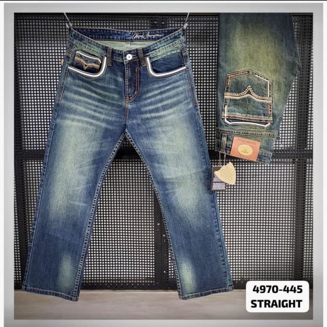 Medium wash blue with whiskering and fading Jeans