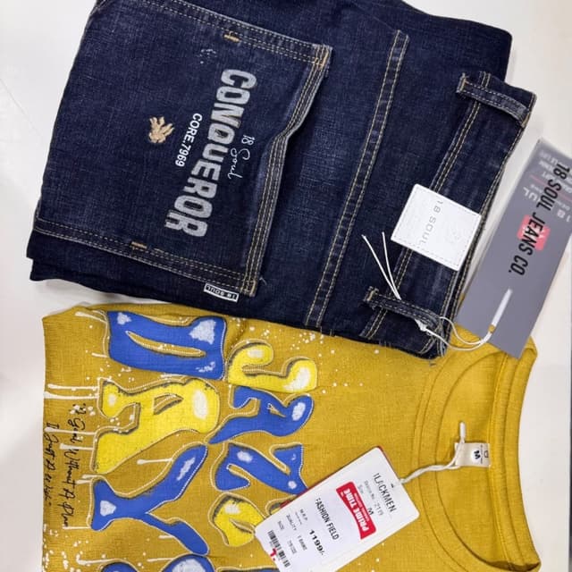 Dark Blue (Denim) and Mustard Yellow Clothing set (T-shirt and Jeans)