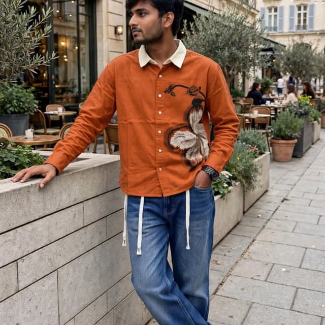 Burnt orange, off-white, blue Shirt